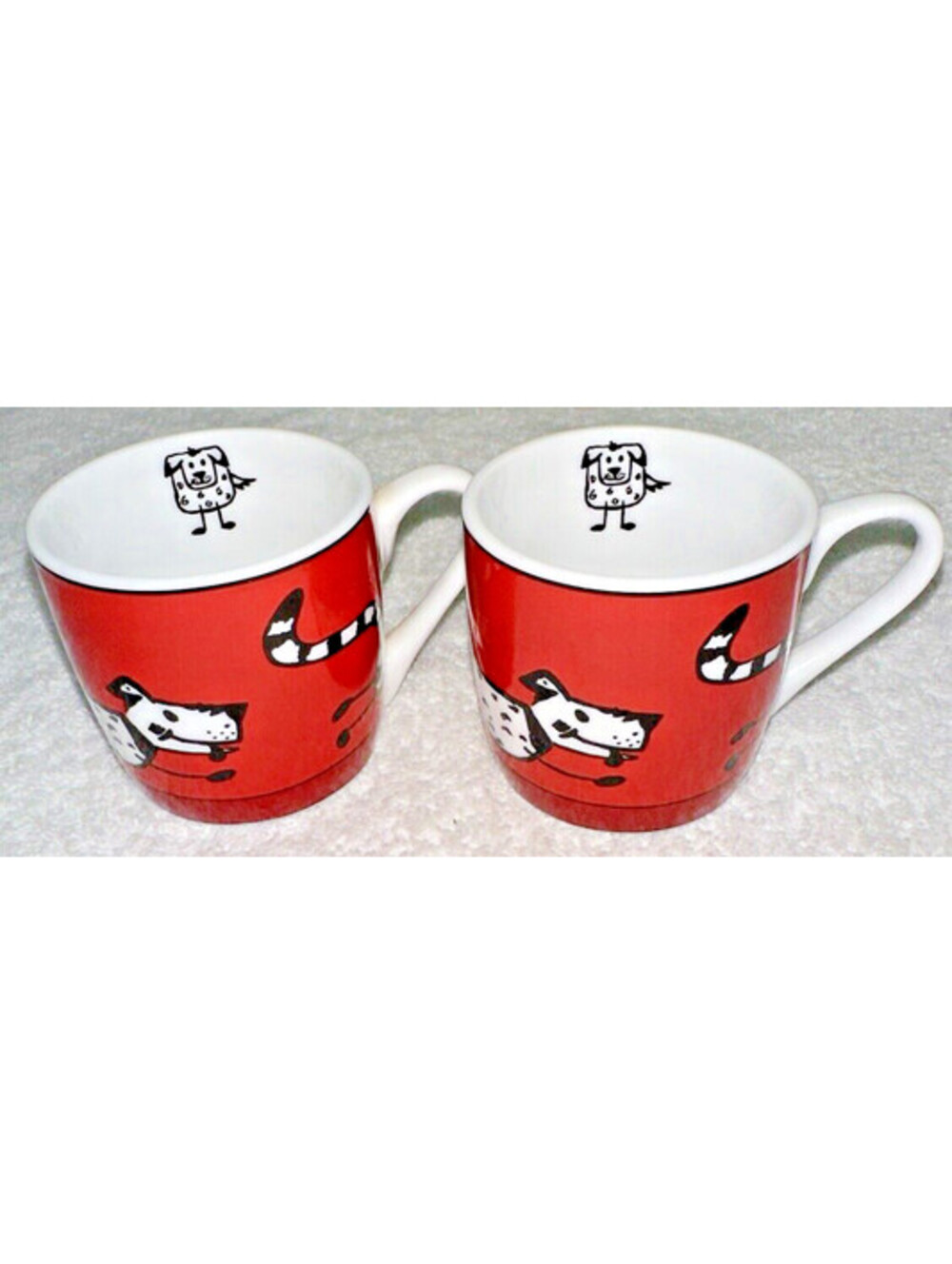 Konitz Coffee Mug Animal Stories Cat Dog Red & Black Set of 2 Espresso Size